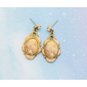 Vintage Princess' Mirror Dangle Earrings | Gold Tone Dangle Earrings | J4